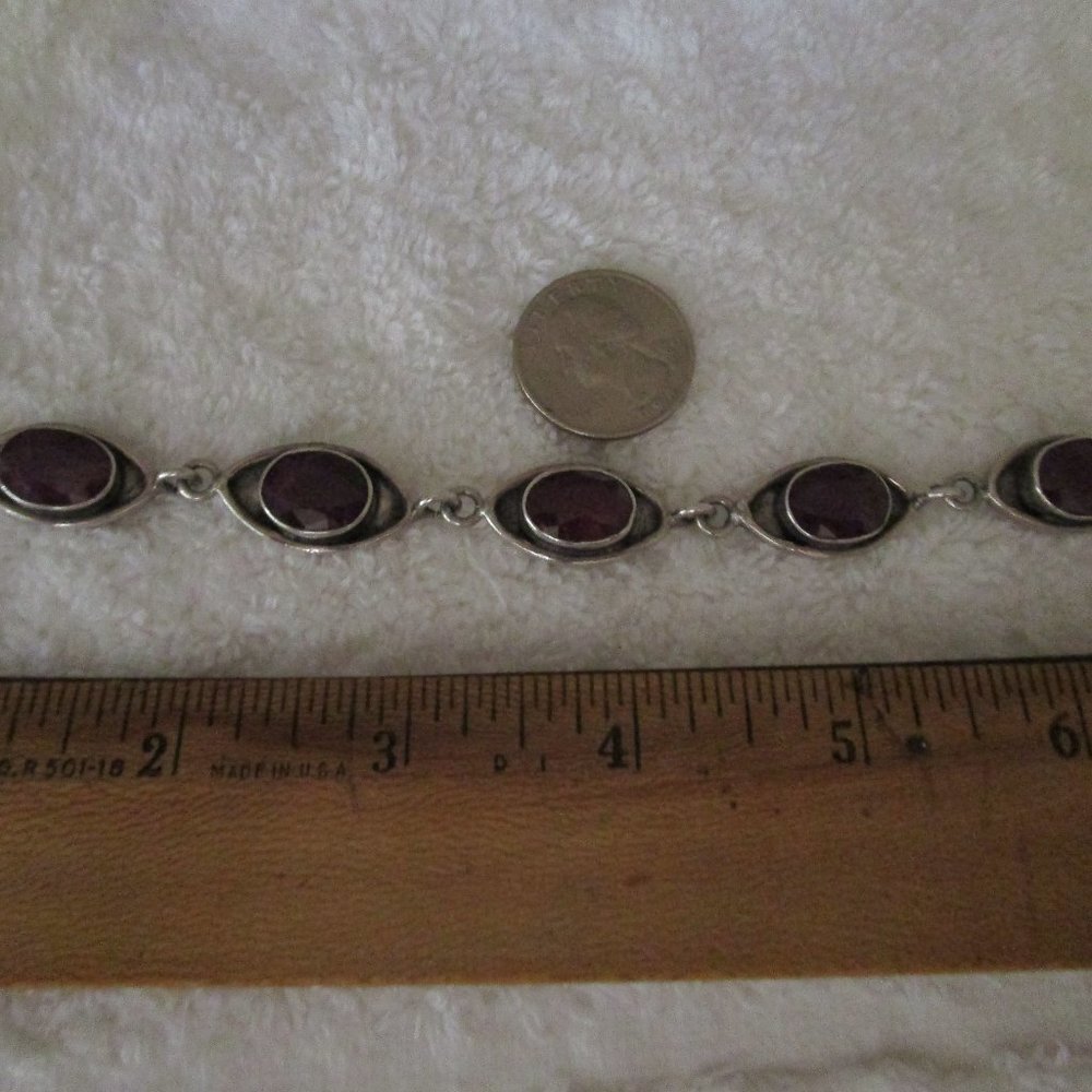 Sterling Silver Faceted Ruby Gemstone Bracelet - image 1